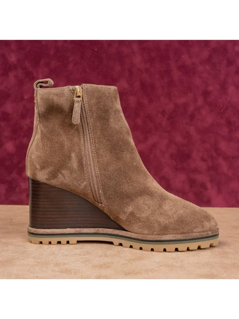 Tory Burch Women Brown Suede Zip Dress Round Toe Wedge Ankle Boots sz 10